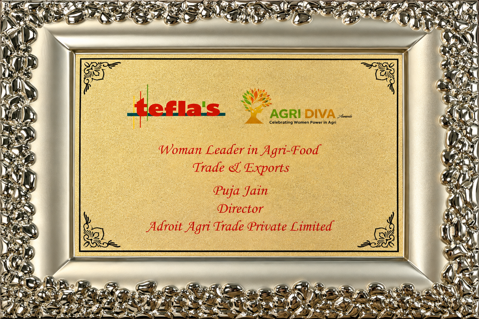 Tefla's AGRI DIVA Awards - Woman Leader in Agri-Food Trade & Exports - Puja Jain, Director